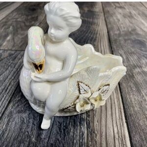 Lusterware Swan & Child Golden Dogwood Small Bowl